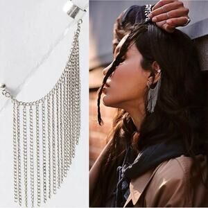 Free People Breakfast Club Ear Cuff Silver Fringe Western Bohemian Grunge Punk